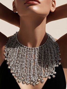 Elegant Silver Fringe Statement Necklace - Beautiful